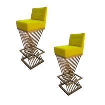 Kit 02 Banquetas Luma Base de Ferro Sued Amarelo - D'Classe Decor Kit 02 Banquetas Luma Base de Ferro Sued Amarelo - D'Classe Decor