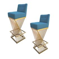 Kit 02 Banquetas Luma Base de Ferro Sued Azul Turquesa - D'Classe Decor Kit 02 Banquetas Luma Base de Ferro Sued Azul Turquesa - D'Classe Decor