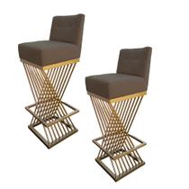 Kit 02 Banquetas Luma Base de Ferro Sued Marrom Rato - D'Classe Decor Kit 02 Banquetas Luma Base de Ferro Sued Marrom Rato - D'Classe Decor