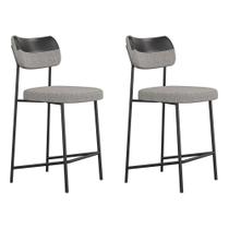 Kit 02 Banquetas Médias Cozinha Lila com Encosto material sintético Preto Linho Cinza - Abmaza