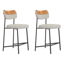 Kit 02 Banquetas Médias Cozinha Lila material sintético Whisky Linho Cinza - Desk Design