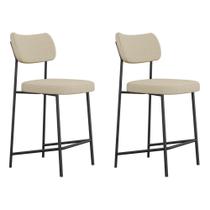 Kit 02 Banquetas Médias Para Cozinha Lila Estofada Com Encosto Linho Bege - Abmaza