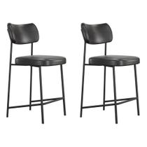 Kit 02 Banquetas Médias Para Cozinha Lila Estofada com Encosto material sintético Preto - Abmaza