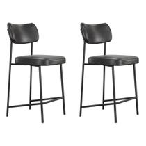 Kit 02 Banquetas Médias Para Cozinha Lila Estofada Com Encosto material sintético Preto - Abmaza