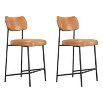 Kit 02 Banquetas Médias Para Cozinha Lila Estofada com Encosto material sintético Whisky - Abmaza