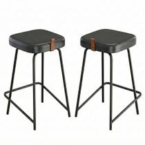 Kit 02 Banquetas Médias Para Cozinha Vik Estofada material sintético Preto - Desk Design Kit 02 Banquetas Médias Para Cozinha Vik Estofada material sintético Preto - Desk Design