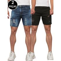 Kit 02 Bermudas Jeans Curta Rasgada Masculina