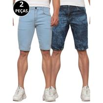 Kit 02 Bermudas Jeans Longa Lisa Masculina