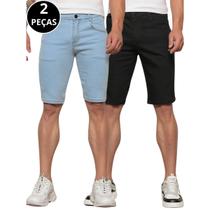 Kit 02 Bermudas Jeans Longa Lisa Masculina