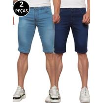 Kit 02 Bermudas Jeans Longa Lisa Masculina