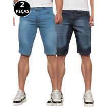 Kit 02 Bermudas Jeans Longa Lisa Masculina