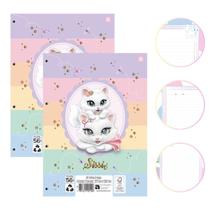 Kit 02 Blocos de Folhas Para Fichário Universitário Caderno Argolado Gatinha SISSI Decorado 80 Folhas Animativa