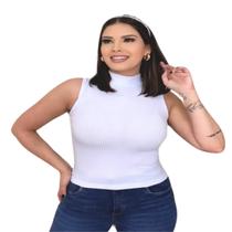 Kit 02 Blusa Feminina Regata Gola Alta Malha Canelada