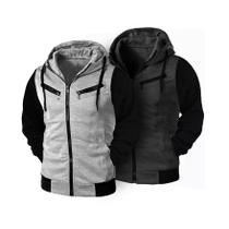 Kit 02 Blusas de Frio Moletom Masculino Casaco Com Capuz e Ziper