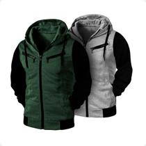 Kit 02 Blusas de Frio Moletom Masculino Casaco Com Capuz e Ziper