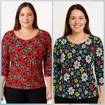 KIT 02 BLUSAS femininas manga 34 blusa manga longa manga tres qurtos malha fria fresca KIT 02 BLUSAS femininas manga 34 blusa manga longa manga tres qurtos malha fria fresca