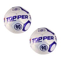 Kit 02 Bola De Futebol Society Topper 90 Oficial Costurada à Mão Cor:Branco+Roxo