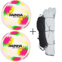 Kit 02 Bola De Vôlei Rainha Sunny+Rede Vôlei Master Rede Seda 5M 1 Faixa Sintética Cor:Amarelo+Branco+PretoTamanho:Únic