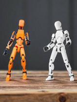 Kit 02 Bonecos 100% Articulado Dummy 13 Brinquedo Manequim Infantil 14cm DESMONTADO Laranja/preto - Branco/Preto