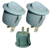 kit 02 Botão Chave Liga Desliga Tic Tac De Embutir Redondo Movel Mdf 23mm cinza