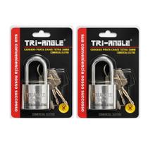Kit 02 Cadeados 38mm Chave Tetra TrianGle Antifurto P/ Armario Vitrine Corrente Portão