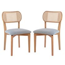 Kit 02 Cadeira Cina Madeira maciça Estofada Tela em Rattan - Amêndoa