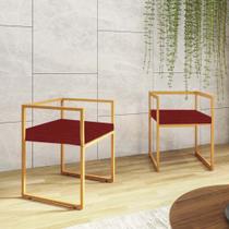 Kit 02 Cadeira de Jantar Cubo Office Escritório Recepção Ferro Bronze material sintético Vermelho - Ahz Móveis