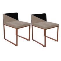 Kit 02 Cadeira Office Lee Duo Sala de Jantar Industrial Ferro Bronze Sintético Bege e Preto - Ahz Móveis