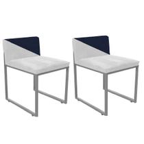 Kit 02 Cadeira Office Lee Duo Sala de Jantar Industrial Ferro Cinza material sintético Branco e Azul Marinho - Ahz Móveis