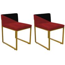 Kit 02 Cadeira Office Lee Duo Sala de Jantar Industrial Ferro Dourado material sintético Vermelho e Preto - Ahz Móveis