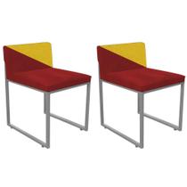 Kit 02 Cadeira Office Lee Duo Sala de Jantar Industrial Ferro Prata material sintético Vermelho e Amarelo - Ahz Móveis