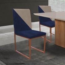 Kit 02 Cadeira Office Stan Duo Sala de Jantar Industrial Ferro Bronze material sintético Azul Marinho e Bege - Ahz Móveis
