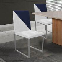 Kit 02 Cadeira Office Stan Duo Sala de Jantar Industrial Ferro Cinza material sintético Branco e Azul Marinho - Ahz Móveis