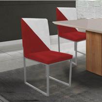 Kit 02 Cadeira Office Stan Duo Sala de Jantar Industrial Ferro Cinza Sintético Vermelho e Branco - Ahz Móveis