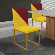 Kit 02 Cadeira Office Stan Duo Sala de Jantar Industrial Ferro Dourado Suede Amarelo e Vermelho - Ahz Móveis