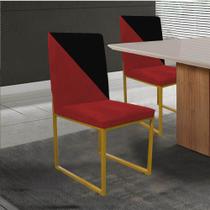 Kit 02 Cadeira Office Stan Duo Sala de Jantar Industrial Ferro Dourado Suede Vermelho e Preto - Ahz Móveis