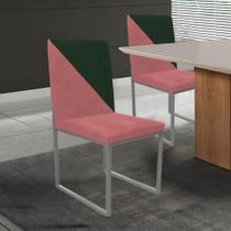 Kit 02 Cadeira Office Stan Duo Sala de Jantar Industrial Ferro Prata Suede Rose e Verde Musgo - Ahz Móveis