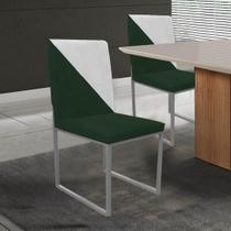 Kit 02 Cadeira Office Stan Duo Sala de Jantar Industrial Ferro Prata Suede Verde e Branco - Ahz Móveis