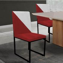 Kit 02 Cadeira Office Stan Duo Sala de Jantar Industrial Ferro Preto material sintético Vermelho e Branco - Ahz Móveis