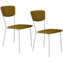 Kit 02 Cadeira Para Sala de Jantar Village Branco C01 Linho Mostarda - Lyam Decor