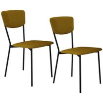 Kit 02 Cadeira Para Sala De Jantar Village Preto C01 Linho Mostarda - Lyam Decor Kit 02 Cadeira Para Sala De Jantar Village Preto C01 Linho Mostarda - Lyam Decor