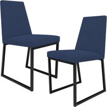 Kit 02 Cadeira Para Sala Jantar Base Aço Industrial Preto Dafne L02 Suede Azul Marinho -LyamDecor