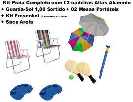 Kit 02 Cadeira Praia+ Guarda-sol 1,80+saca Areia+2 Mesa P