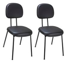 Kit 02 Cadeira Secretária Fixa L Garfo material sintético Preto