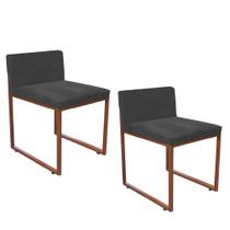 Kit 02 Cadeiraa De Jantar Escritório Recepção Lee Office Industrial Ferro Bronze Tecido Sintético Cinza - Ahz Móveis
