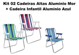 Kit 02 Cadeiras Alta Alumínio Mor+cadeira Infantil Azul Alum
