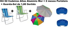 Kit 02 Cadeiras Alta Alumínio Mor+guarda-sol 1,80 + 2 Mesa P