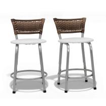 Kit 02 Cadeiras Baixa Estrutura Prata Junco Cappuccino Mesa Bistrô Cozinha Área De Lazer Linha Premium Itagold