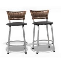 Kit 02 Cadeiras Baixa Estrutura Prata Junco Cappuccino Mesa Bistrô Cozinha Área De Lazer Linha Premium Itagold