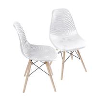 Kit 02 Cadeiras Boxbit Colmeia Branca Base Madeira